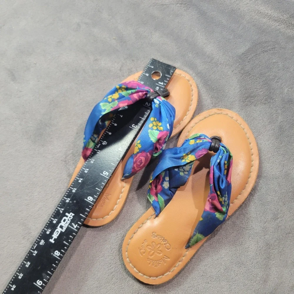 Matilda Jane Clothing Girls Floral Fabric‎ Knot Thong Sandals Blue Pink Size 10